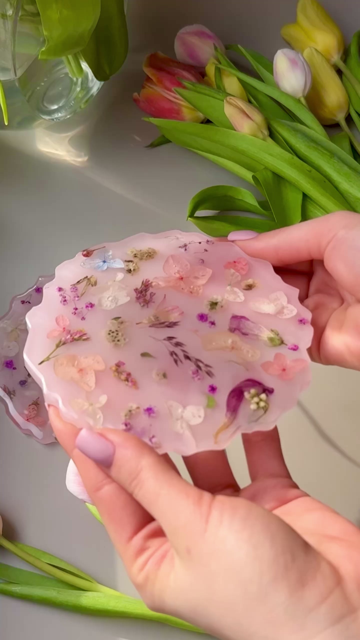 Handmade Pink Floral Coaster